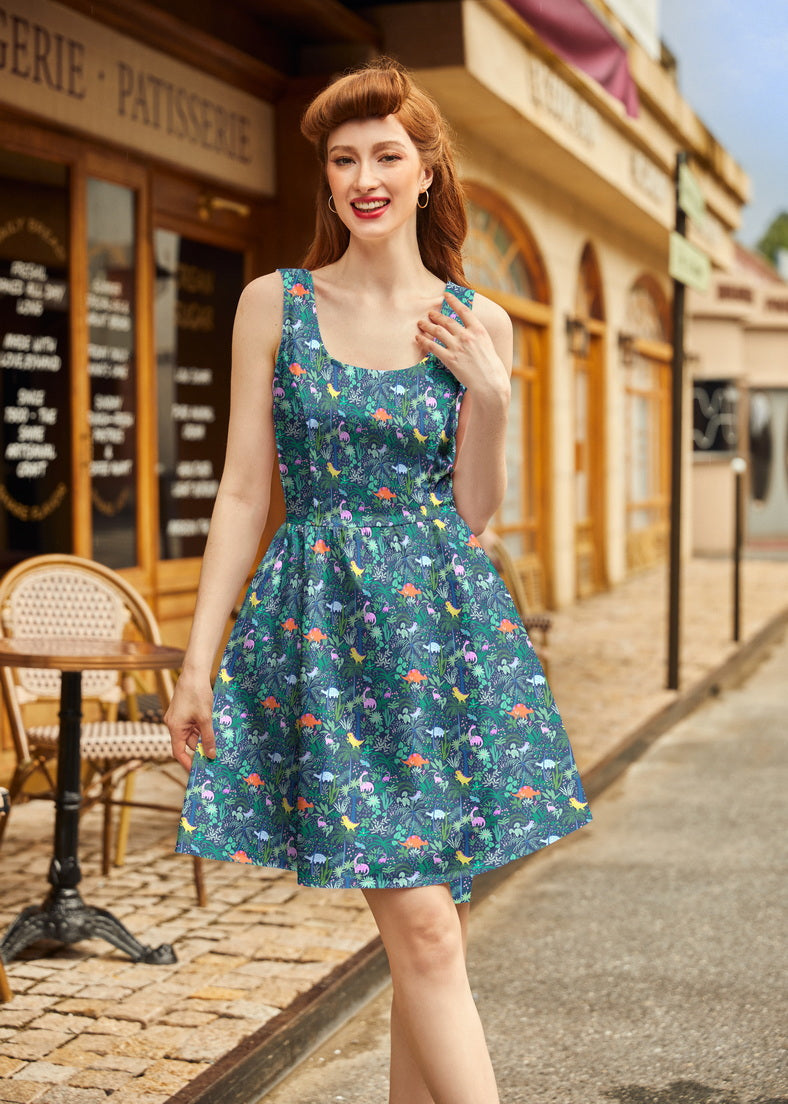 Dino Shorter Length Fit & Flare Dress Retrolicious