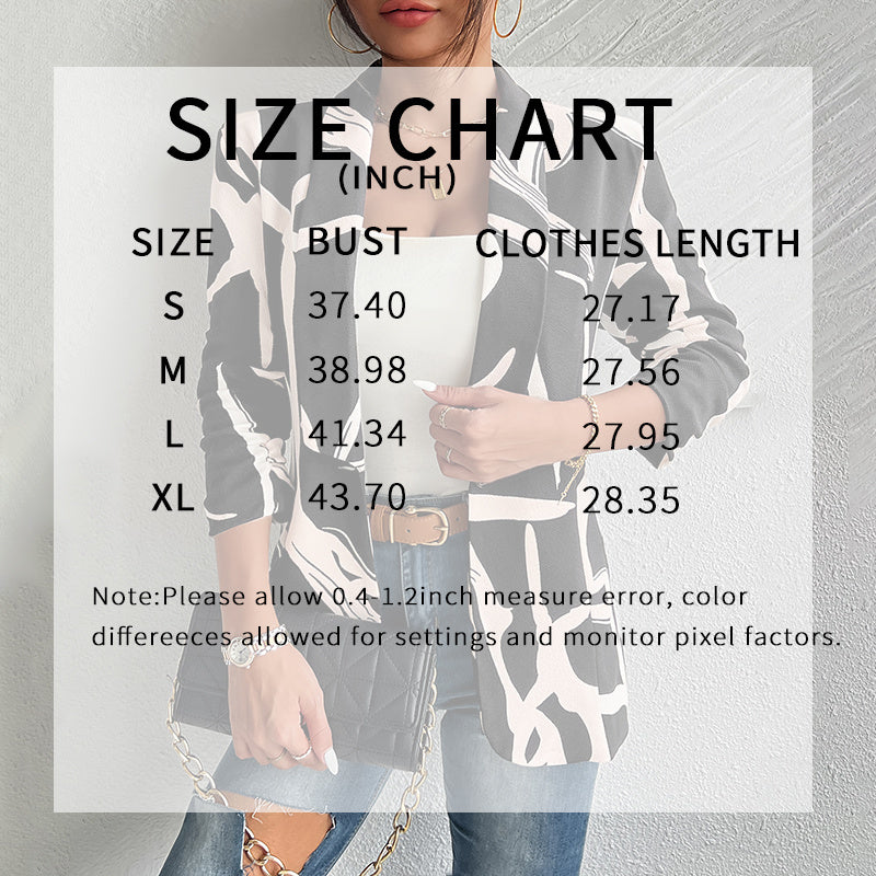 Women's Abstract Print Blazer Button Long Sleeve Work Jacket FitiqueFit