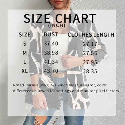 Women's Abstract Print Blazer Button Long Sleeve Work Jacket FitiqueFit