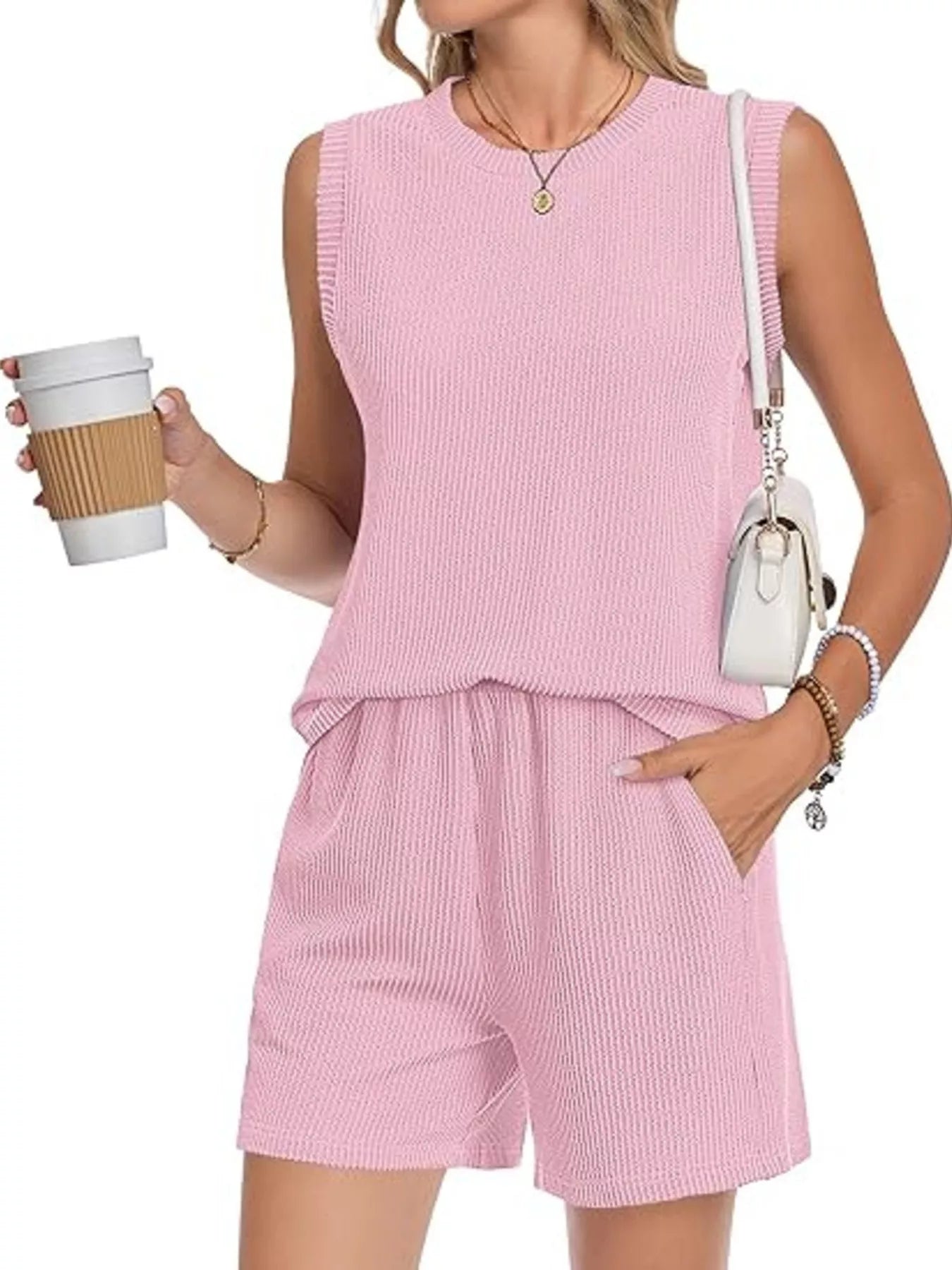 Casual Ribbed Knit Sleeveless Top and Shorts Set New Era Fashion LLc