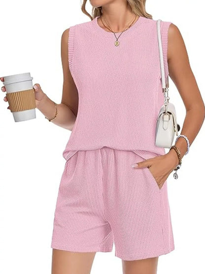 Casual Ribbed Knit Sleeveless Top and Shorts Set New Era Fashion LLc