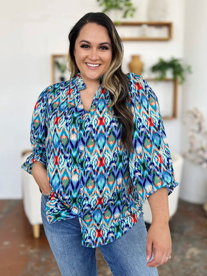 Double Take Full Size Printed Balloon Sleeve Blouse New Era Fashion LLc