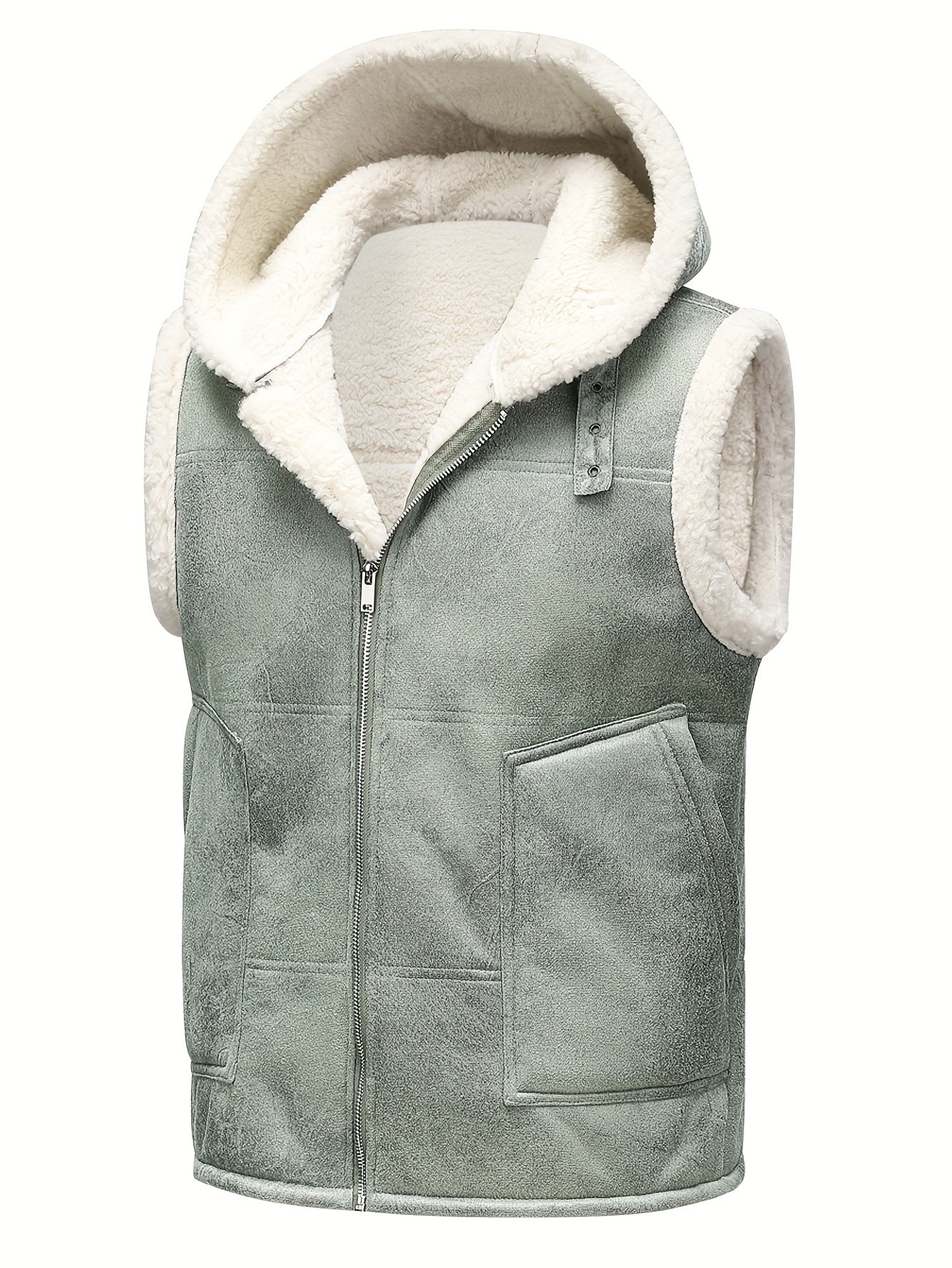 Men's Faux Fur-Lined Hooded Vest, Thickened and -Lined, Fashionable Windproof and Warm Outer Jacket for Men NovaCart