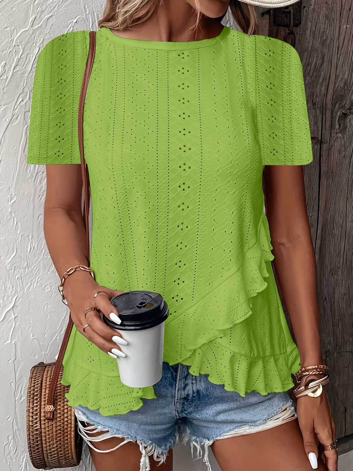 Women’s Casual Solid Color Short Sleeve Crew Neck Top FitiqueFit