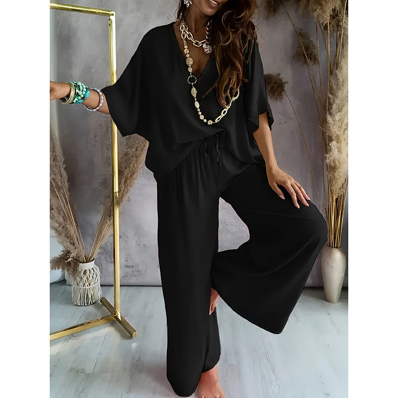 Women’s Lounge Set with Wide Leg Pant FitiqueFit