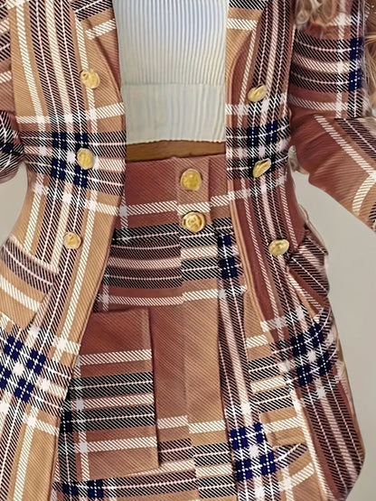 Women’s Elegant Plaid Skirt Suit Set FitiqueFit
