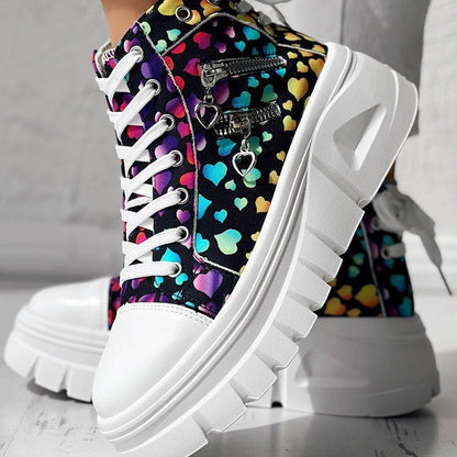 Muffin Heel Side-Zipper & Dual Lace-Up Casual Sneakers for Women FitiqueFit