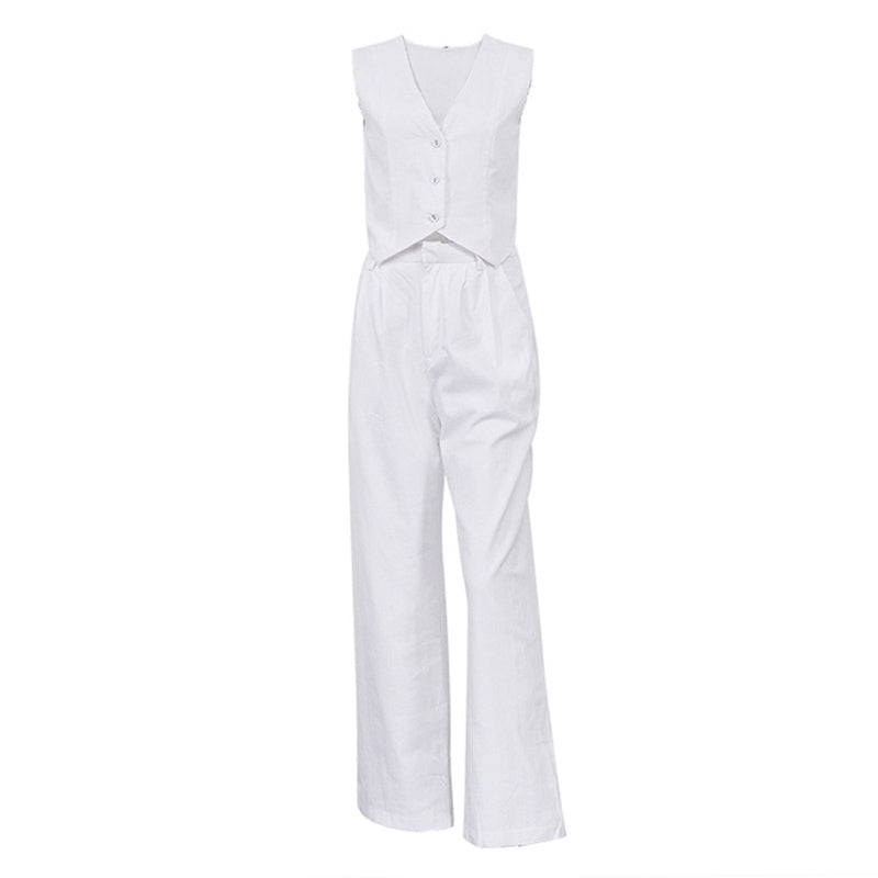 Women’s V‑Neck Button‑Front Vest & High‑Waist Pants Set FitiqueFit