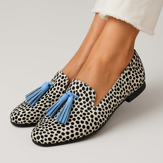 Tassel Leopard Print Round Toe Loafers Women Large Size FitiqueFit