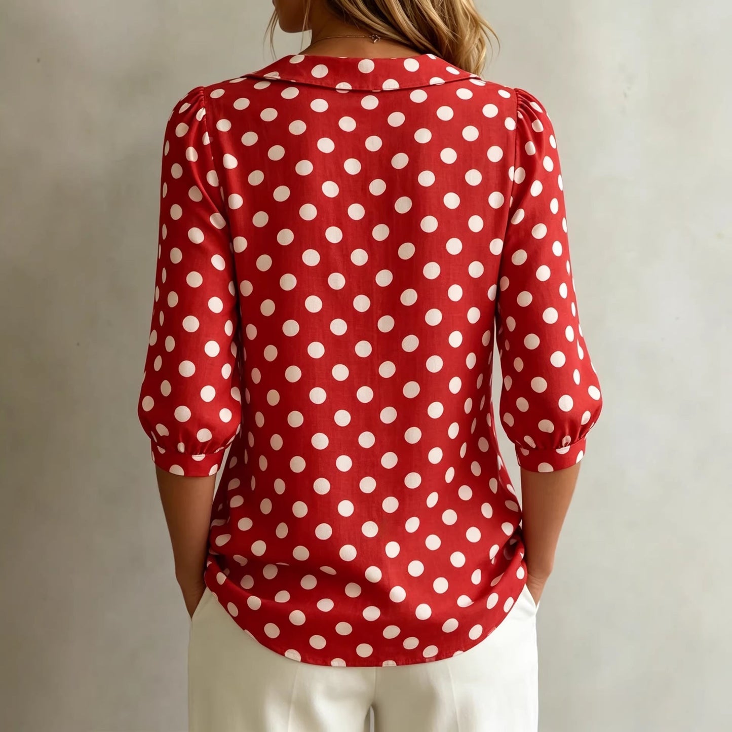 Women's Retro Polka Dot Three-Quarter Sleeve Loose Cardigan Shirt FitiqueFit