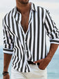 Striped Print Shirt Casual Loose Long-sleeved Shirt Men's Clothing SnagBag
