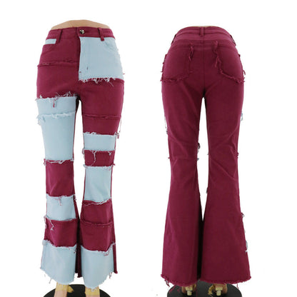 Patchwork high-rise flared jeans See size chart under “more details” The Fashion Celestial