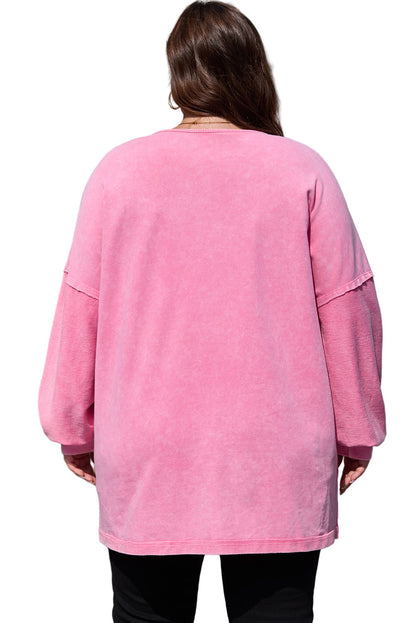 Pink Plus Size Mineral Wash Drop Shoulder Round Neck Sweatshirt Garden Naked Curves