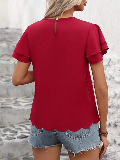 Lotus Blossom Ruffle Top - Stylish Red Double-layer Lotus Leaf Sleeve Blouse Country in My Heart
