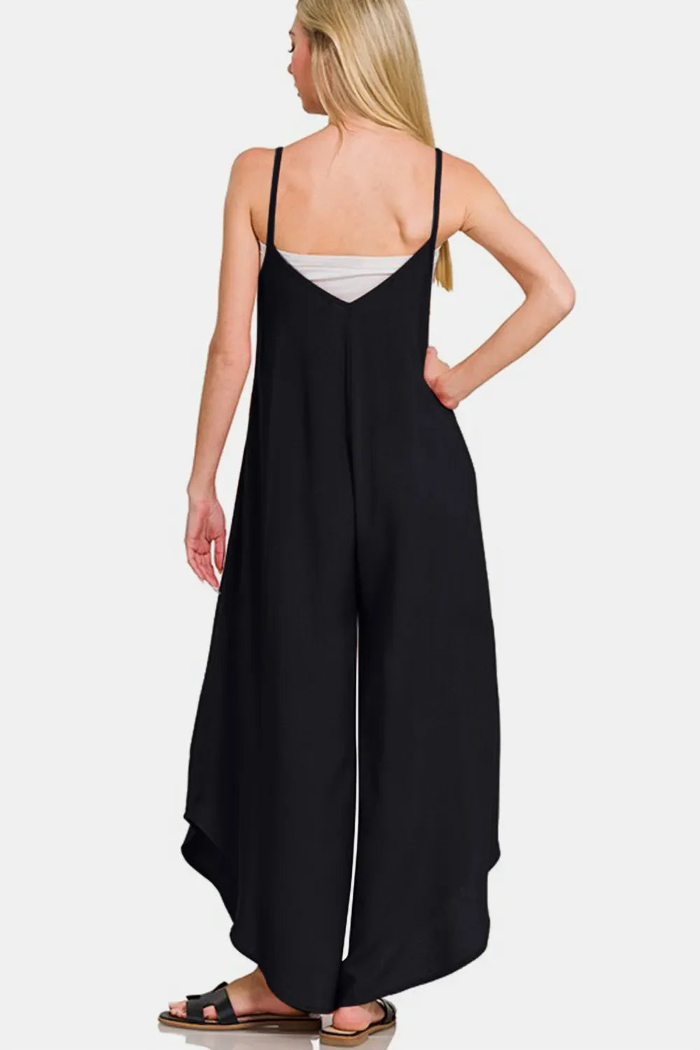 Zenana Spaghetti Strap Wide Leg Overalls with Pockets West2East Surf