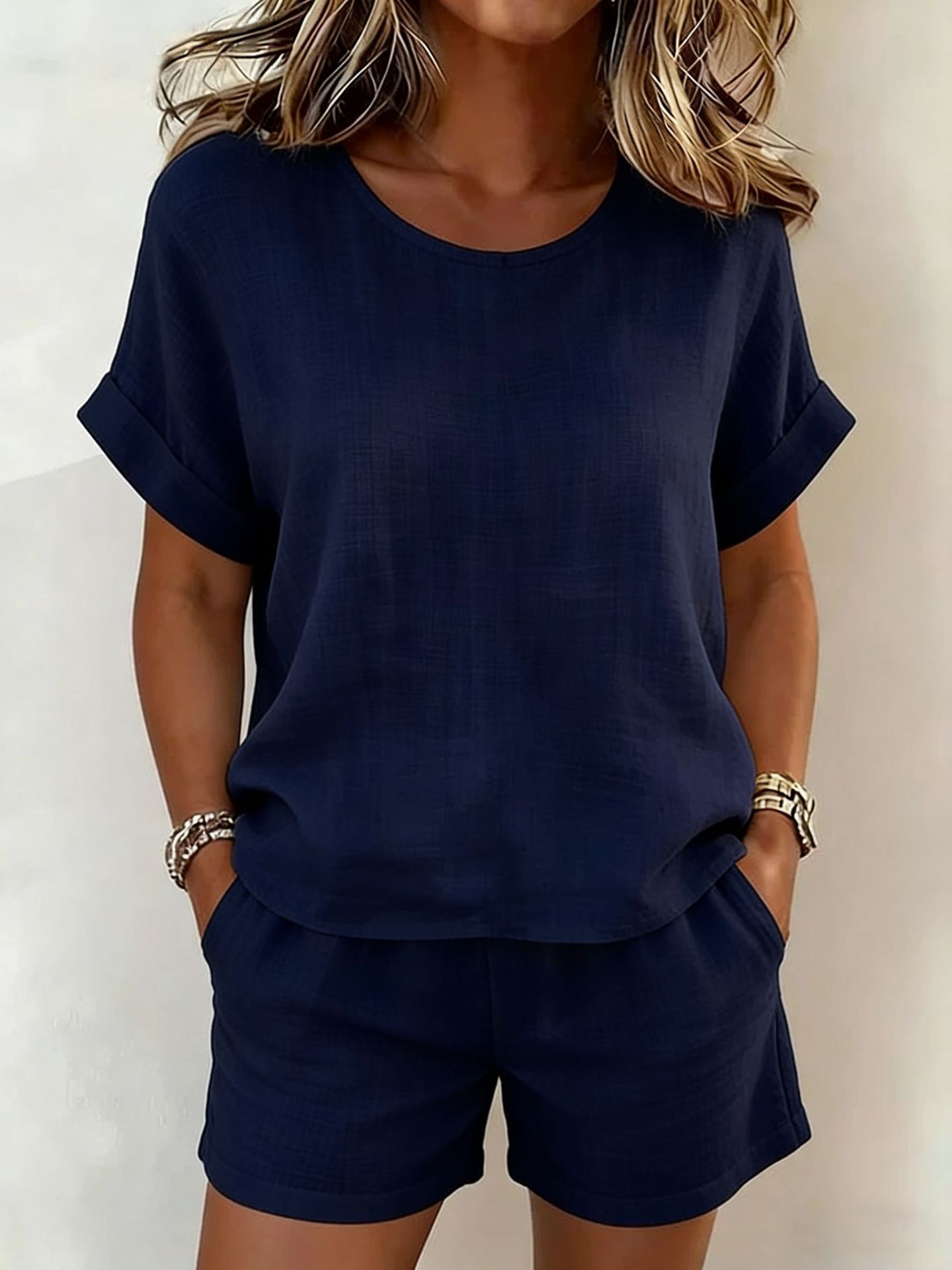 Solid-Color T-Shirt & Shorts Set – Cotton Linen, 10 Colors FitiqueFit