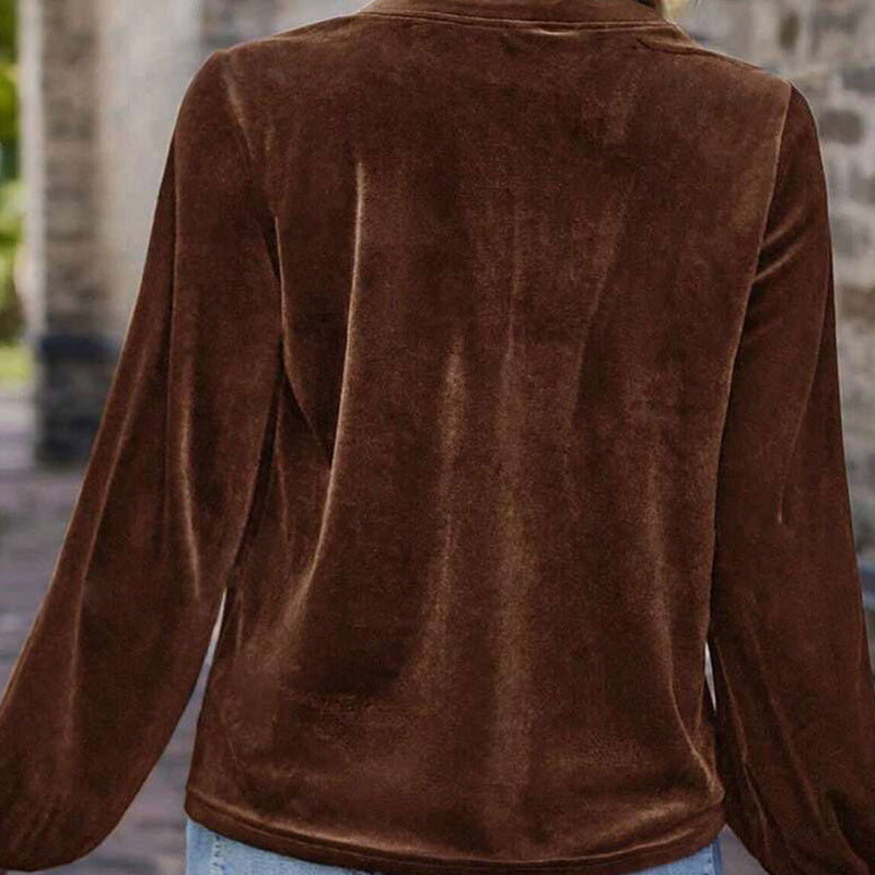 Women's Solid Color V-Neck Button Detail Long Sleeve Pullover FitiqueFit