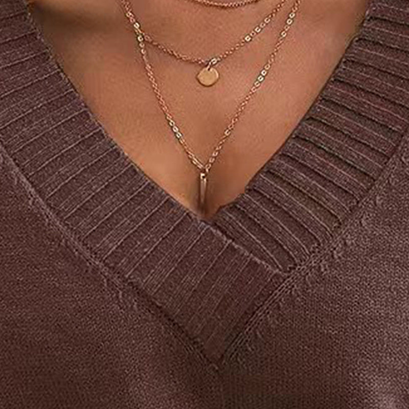 Women’s V-Neck Drop Shoulder Sweater | Casual Long Sleeve Pullover FitiqueFit