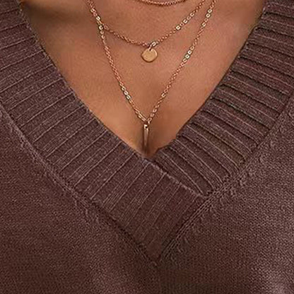 Women’s V-Neck Drop Shoulder Sweater | Casual Long Sleeve Pullover FitiqueFit