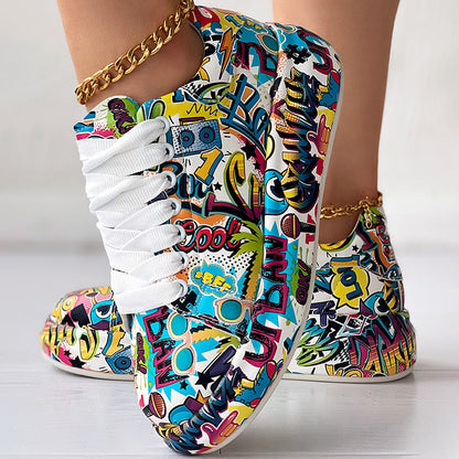 Round-Toe Thick-Sole Lace-Up Sneakers — Women’s Casual Print Shoes FitiqueFit