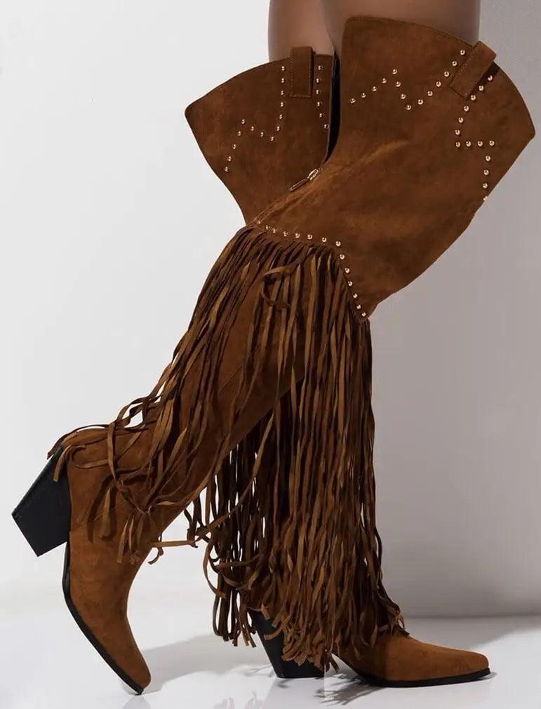 Vintage Fringe Over-the-Knee Boots Country in My Heart
