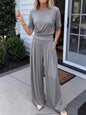 Women's Loose Crew-Neck T-Shirt & Wide-Leg Pants Two-Piece Set FitiqueFit