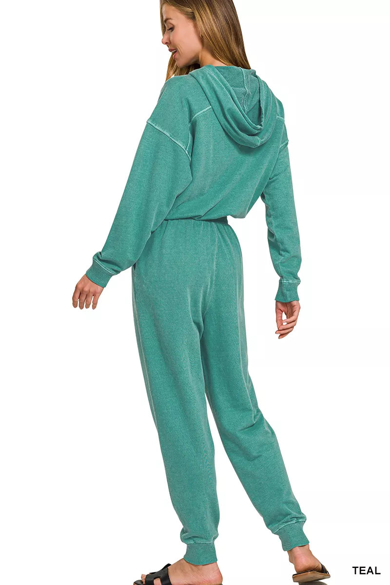 Zenana Enzyme Washed French Terry Jumpsuit New Era Fashion LLc