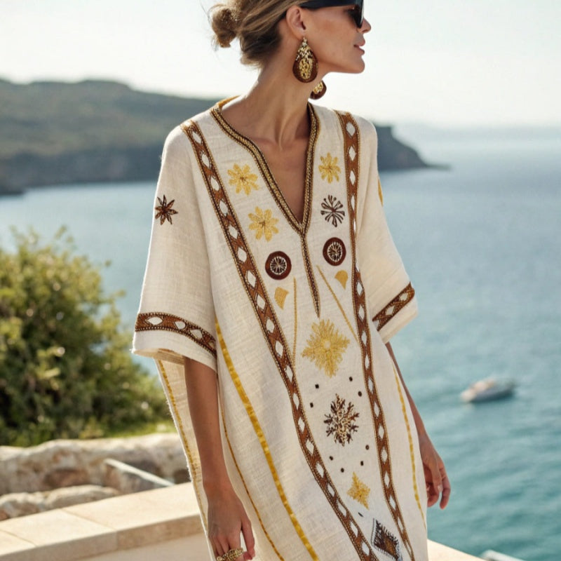 Women's Printed Loose A-Line Beach Midi Dress – Vacation Resort FitiqueFit