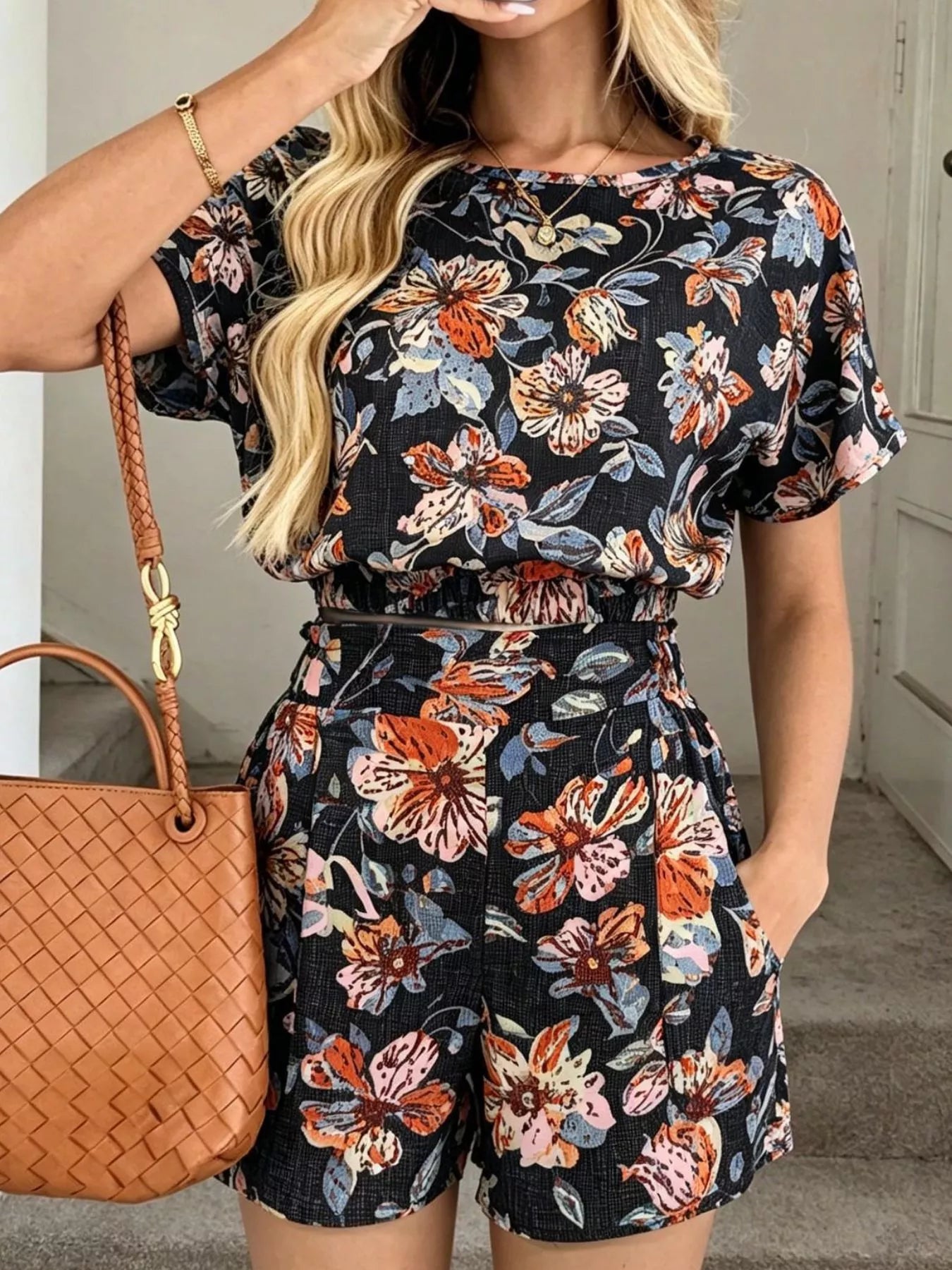Floral Print Crop Top and Shorts Set New Era Fashion LLc