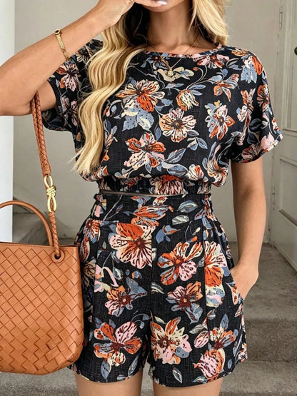 Floral Print Crop Top and Shorts Set New Era Fashion LLc