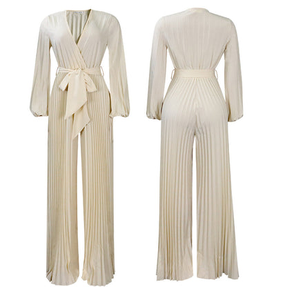 V-neck Lace Up Pleated Wide-leg Plus Size Jumpsuit See size chart under “more details” The Fashion Celestial