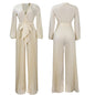 V-neck Lace Up Pleated Wide-leg Plus Size Jumpsuit See size chart under “more details” The Fashion Celestial