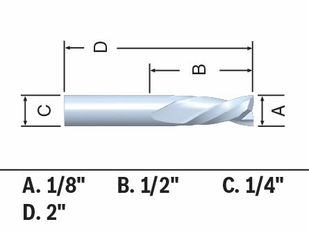 BOSCH 85900MC 1/8 In. x 1/2 In. Solid Carbide Double-Flute Down Cut Spiral Router Bit VM Hardware