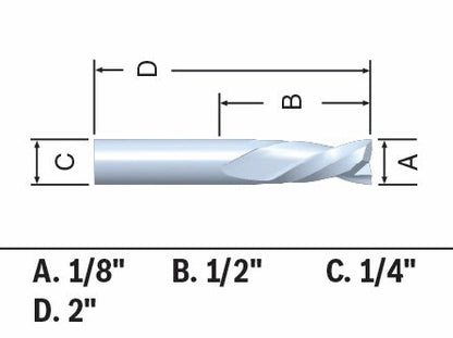 BOSCH 85900MC 1/8 In. x 1/2 In. Solid Carbide Double-Flute Down Cut Spiral Router Bit VM Hardware