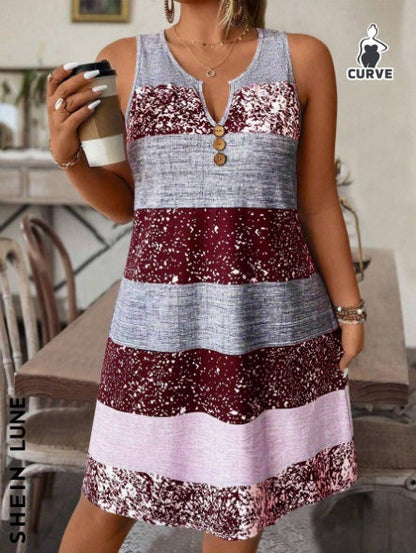 Plus Size Striped Tank Top & Skirt Set FitiqueFit