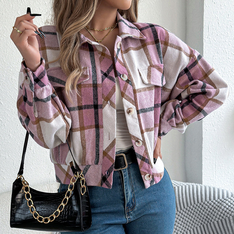 Plaid Shacket – Women’s Long-Sleeve Button-Down Shirt Jacket FitiqueFit