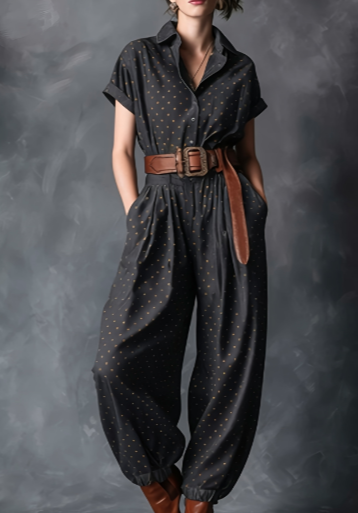Notched Lapel Wide-Leg Checkered Jumpsuit for Women FitiqueFit