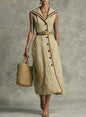 Stand-Up Collar Button-Front Casual Dress | 3 Colors FitiqueFit