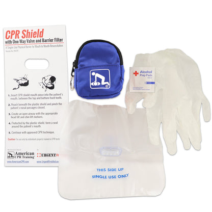 CPR Blue Beltloop Keychain Backpack with Faceshield, Gloves, and Cleansing Wipes quakekits.com