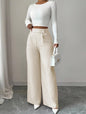 Women's High-Waist Straight-Leg Pants – Solid Color Button Detail Full Length FitiqueFit