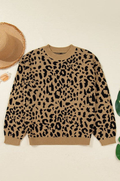 Leopard Ribbed Trim Crewneck Drop Shoulder Sweater Shop Style & More | Fresh Looks, Everyday Deals & Free Shipping