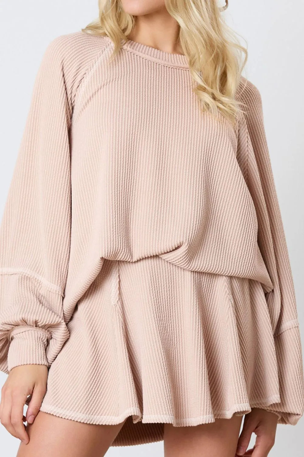Texture Round Neck Long Sleeve Top and Skirt Set See size chart under “more details” The Fashion Celestial