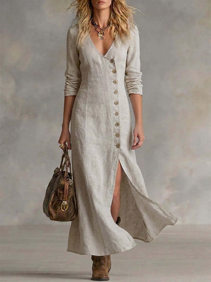 Casual Cotton Linen Long Sleeve Women’s Dress FitiqueFit