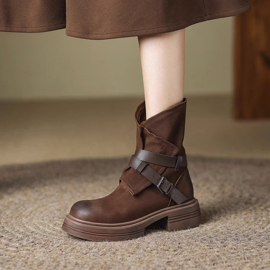 Women’s Brown Retro British-Style Ankle Boots | Autumn Winter Boots FitiqueFit