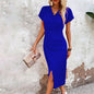 Split V-Neck Bodycon Dress – Slim Fit Short Sleeve Slit Dress FitiqueFit