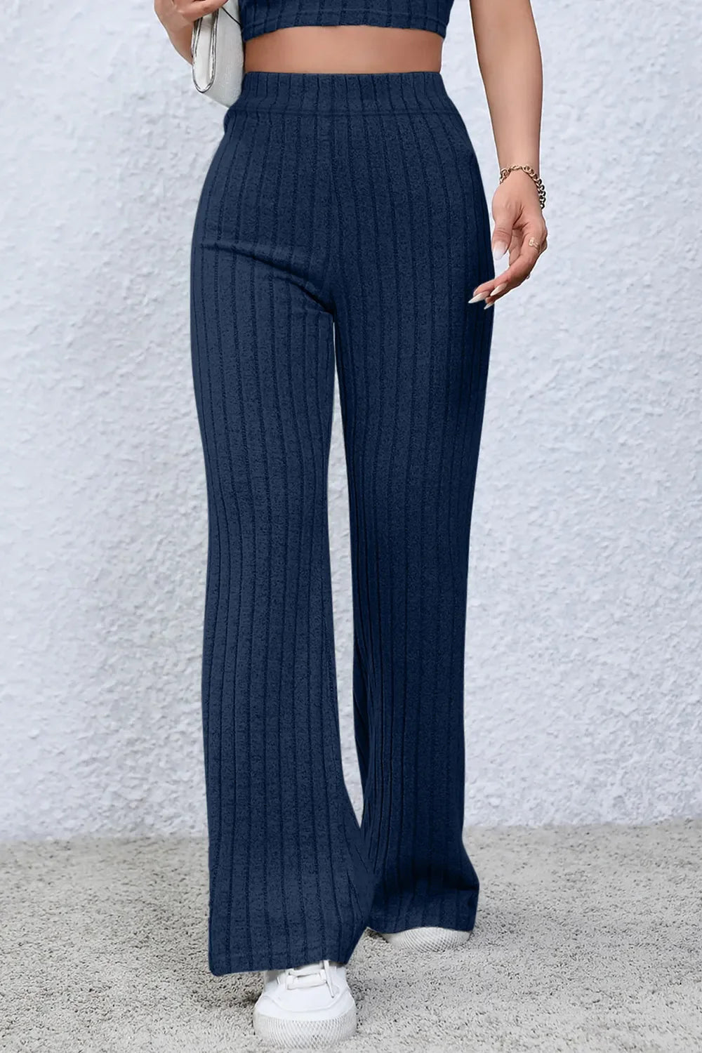 Basic Bae Full Size Ribbed High Waist Flare Pants New Era Fashion LLc
