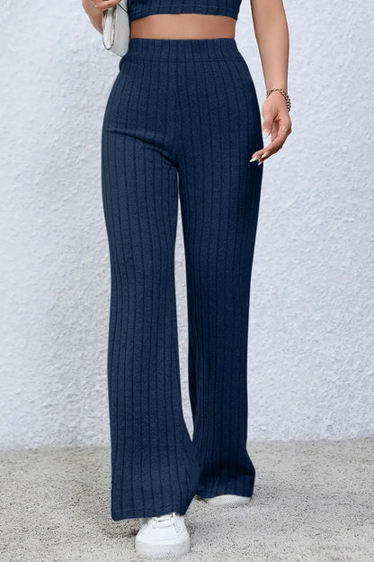 Basic Bae Full Size Ribbed High Waist Flare Pants New Era Fashion LLc