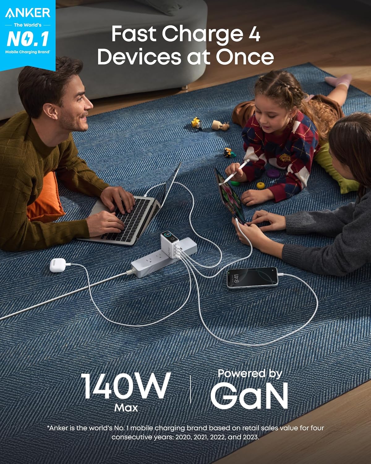 Anker Charger (140W, 4-Port, PD 3.1) with USB-C Cable Anker