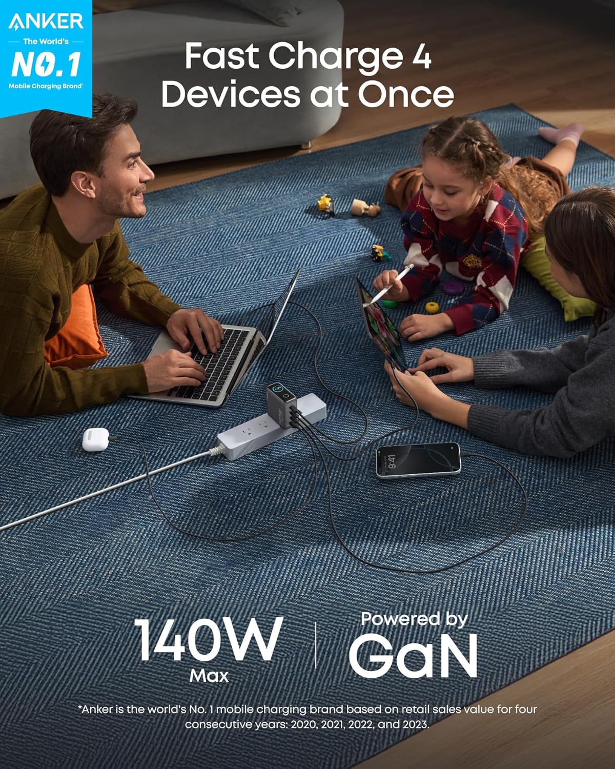 Anker Charger (140W, 4-Port, PD 3.1) with USB-C Cable Anker