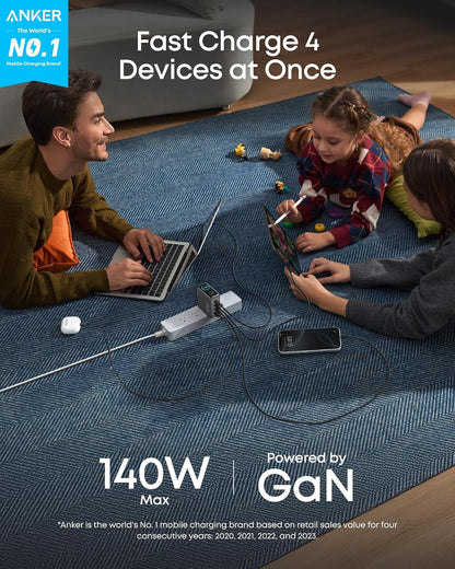 Anker Charger (140W, 4-Port, PD 3.1) with USB-C Cable Anker